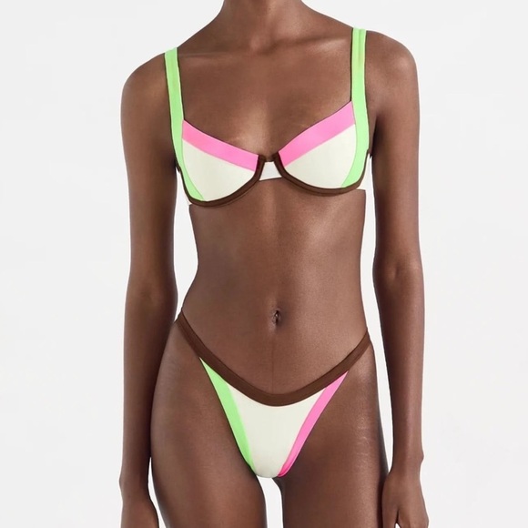 OneOne Swimwear Other - NWT OneOne Swimwear Bikini Set Paros Elodie Justine Cream Brown Pink Green New